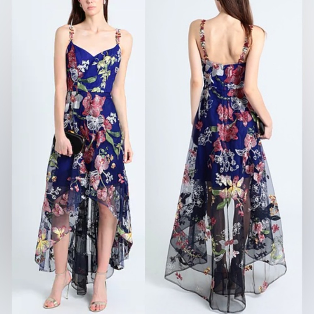 NWT Marchesa Notte Floral Embroidered Asymmetric Dress